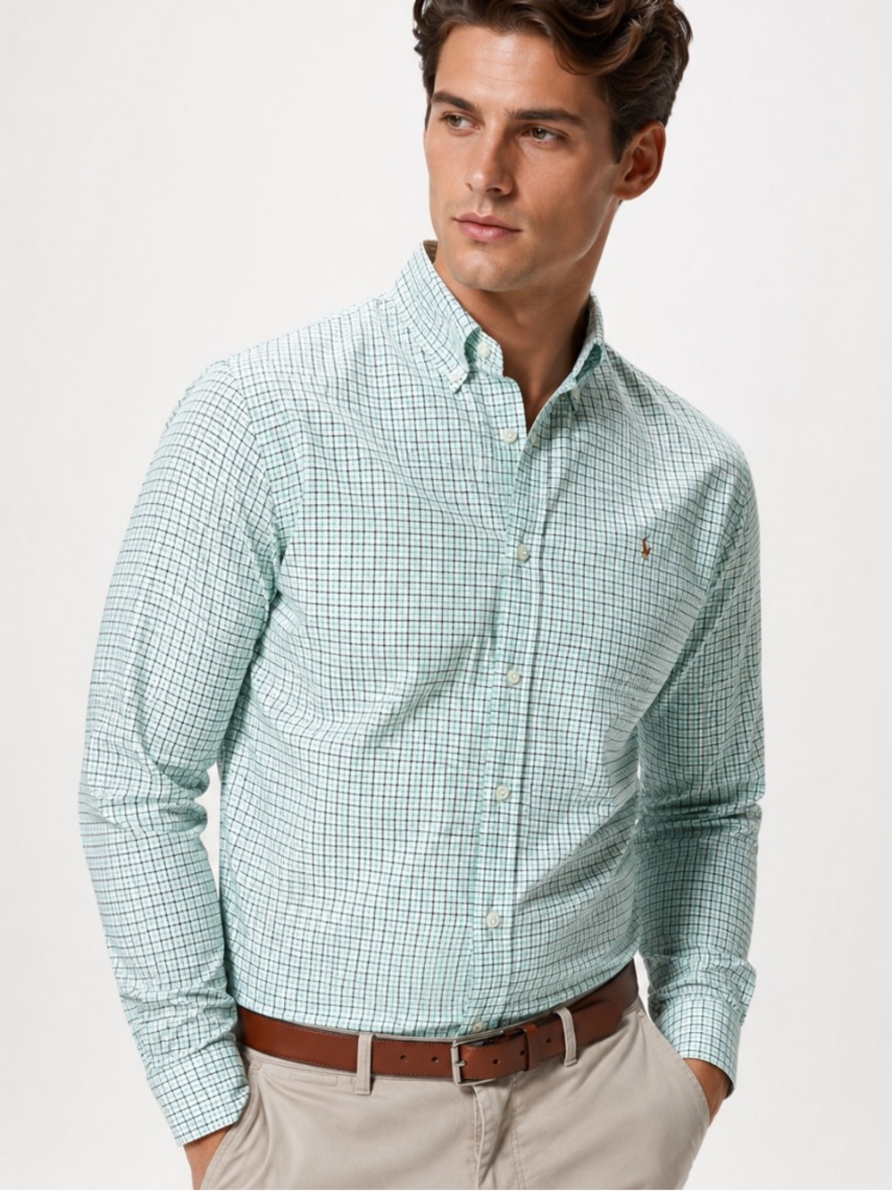 Ralph Lauren Shirt Men’s Green Check Classic Fit Size L Button-Down NWT